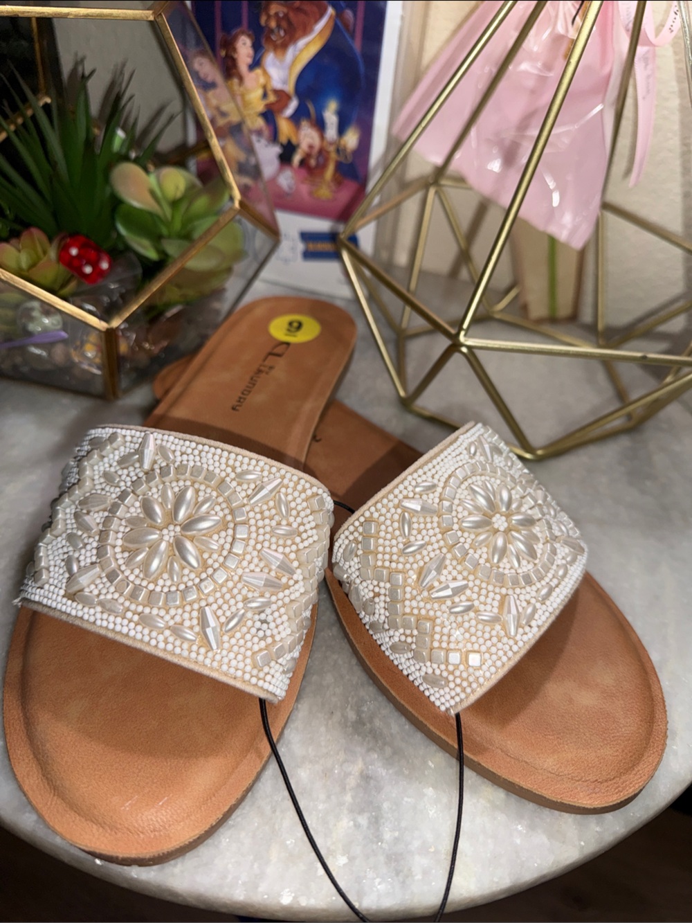CL by Laundry Ivory Beaded Slide Sandals